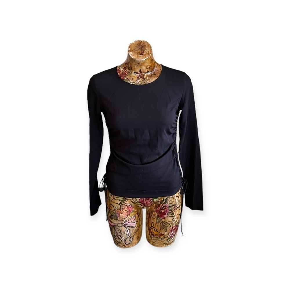 Theory top black long sleeve silk blend ruched sides small